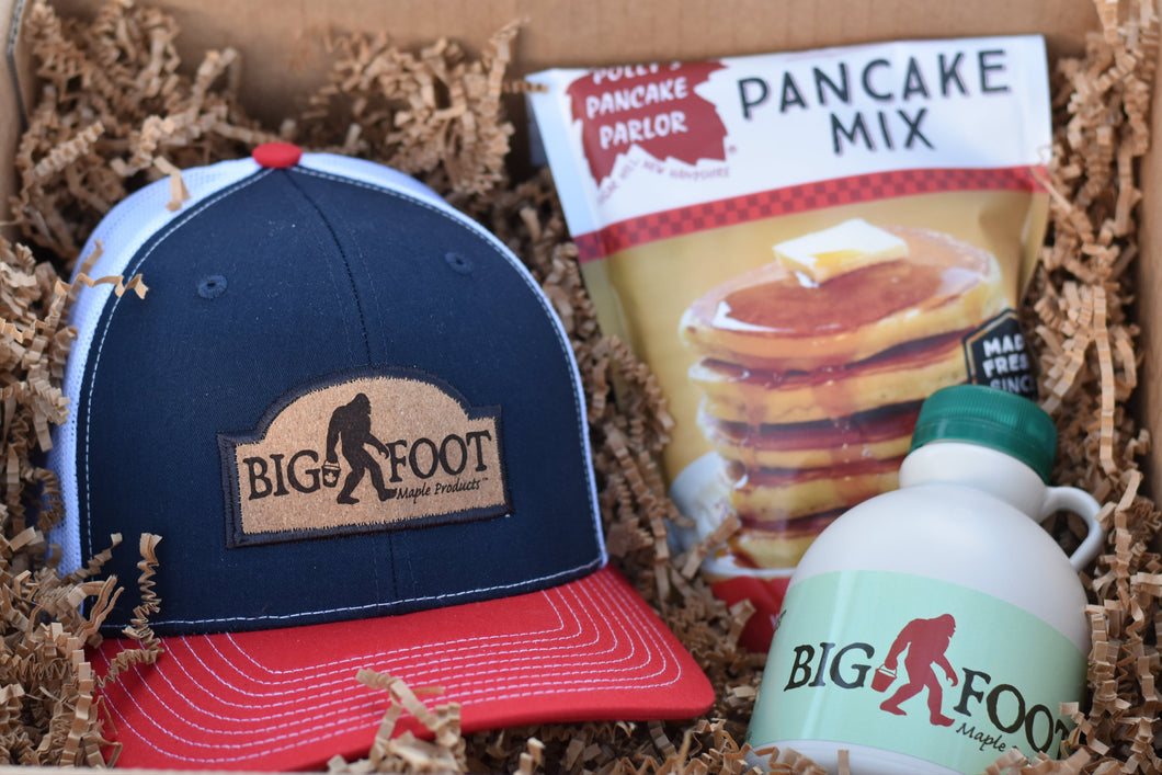 Bigfoot USA Trucker Hat with Quart of Wood Fired Syrup and Polly's Pancake mix Limited Supply