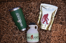 Load image into Gallery viewer, Bigfoot Travel Mug with Quart of "Wood Fired" Syrup and Bag of Coffee gift box
